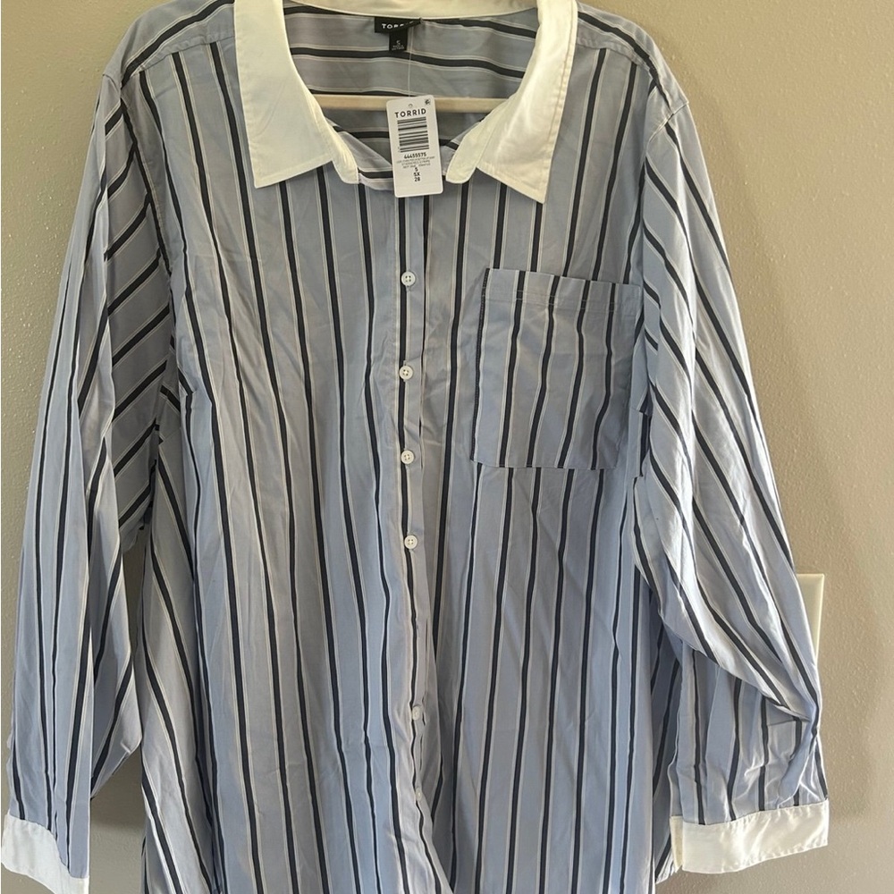 torrid Light Blue and White Striped Button-Down Shirt